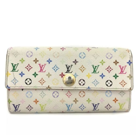 Louis Vuitton White Monogram Multicolor Sarah Flap Wallet Pink